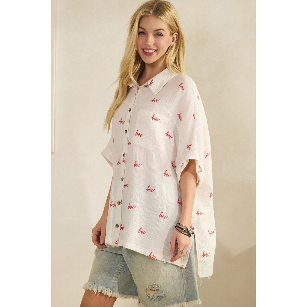 Sage + Fig, Top,LOVE Note Gauze Button