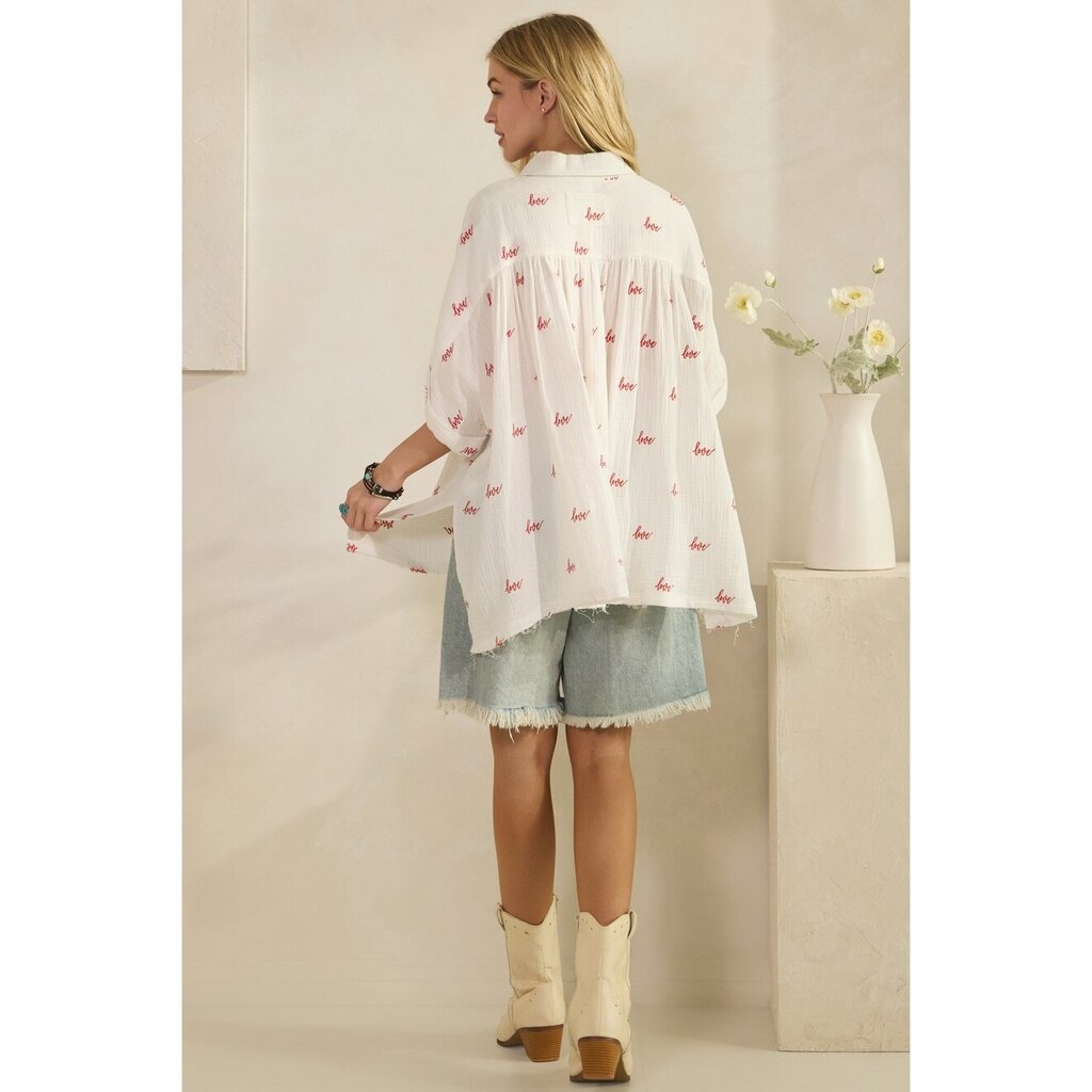 Sage + Fig, Top,LOVE Note Gauze Button