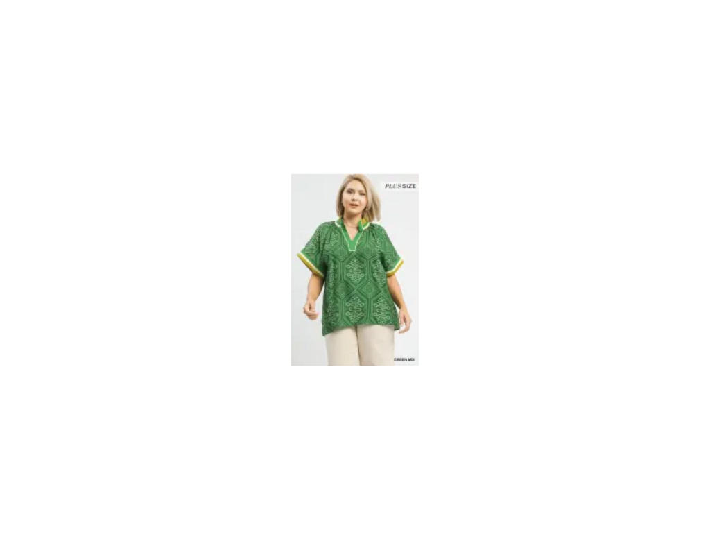 UMGEE, Top,Print w/Contrast Trim