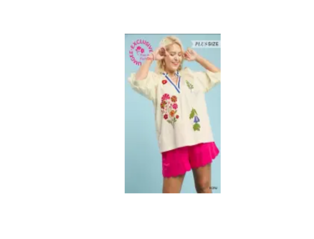 UMGEE, Top,Embroidered V Neck