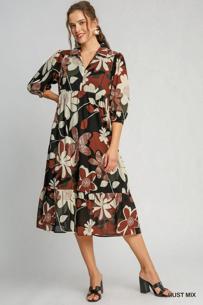 UMGEE, Dress,Floral Print Tiered Midi