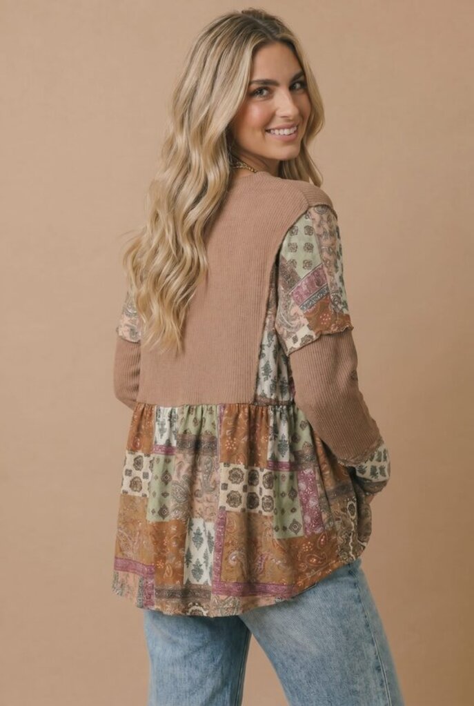 Haptics, Top,BOHO Print Color Block Knit