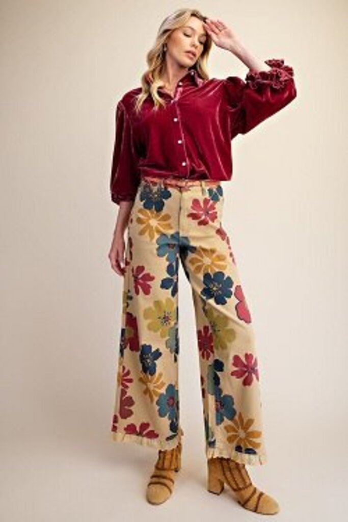 easel, Pants,Floral Printed Stretch Twill