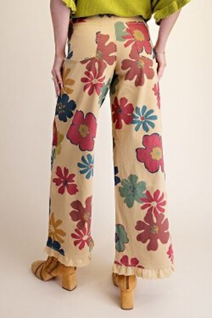 easel, Pants,Floral Printed Stretch Twill