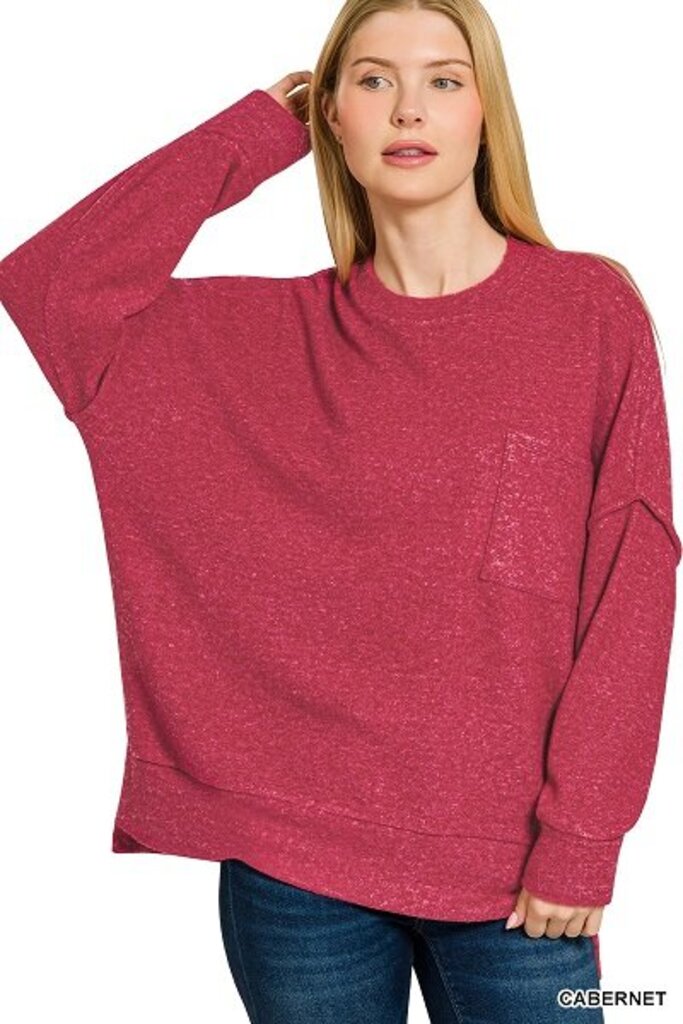 Zenana, Top,Brushed Drop Shoulder Oversized Sweater