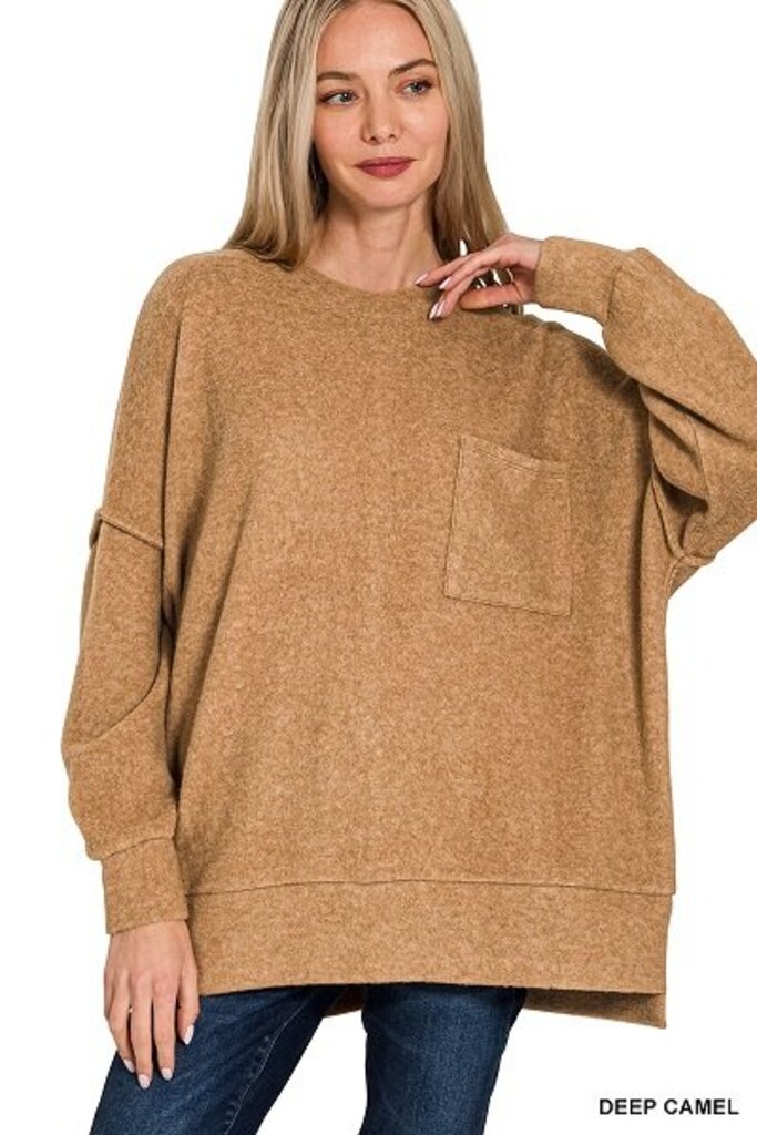 Zenana, Top,Brushed Drop Shoulder Oversized Sweater
