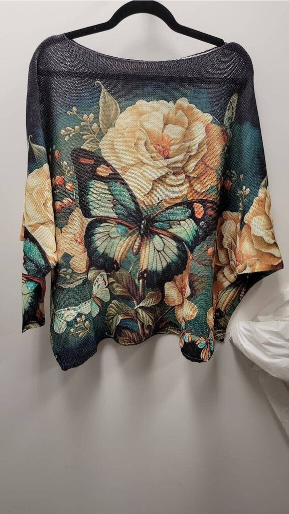 Loowie, Sweater,Green Butterfly Print,Multi,One Size