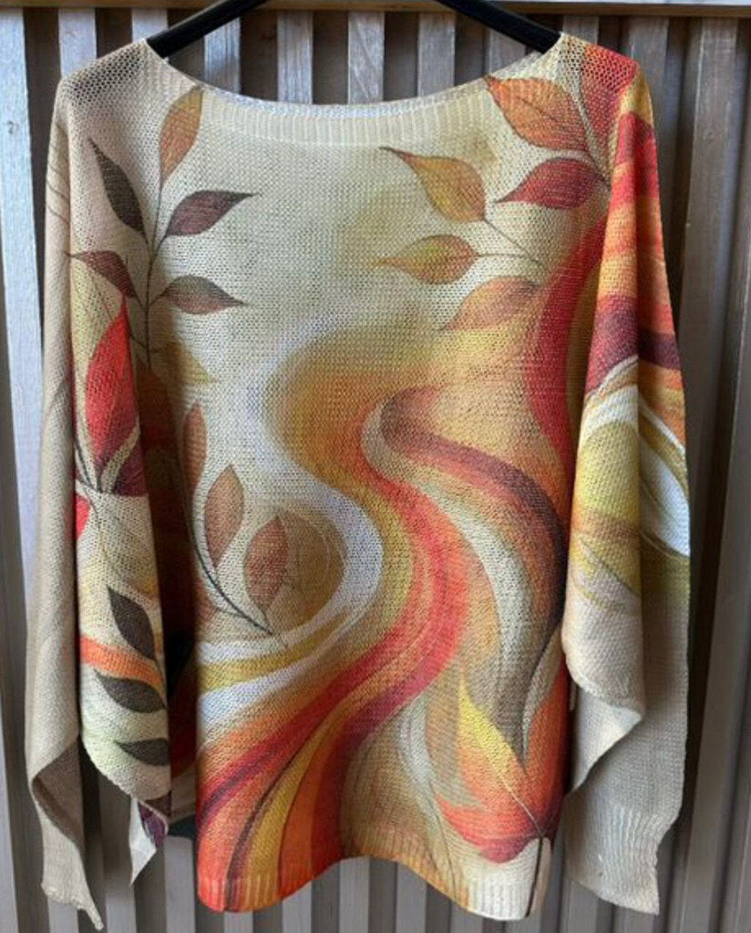 Loowie, Sweater,Fall Leaves Print,Multi,One Size