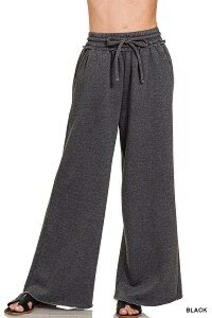Zenana, Pants,Acid Wash Fleece Palazzo Reg.
