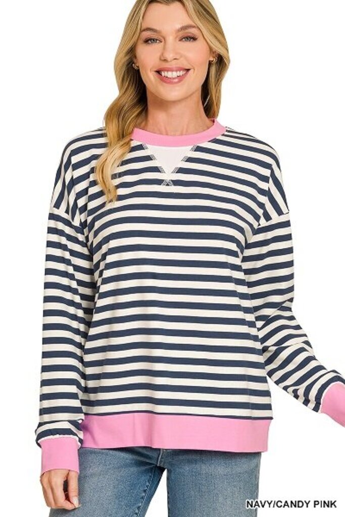 Zenana, Top,Striped Rib Banded Pullover