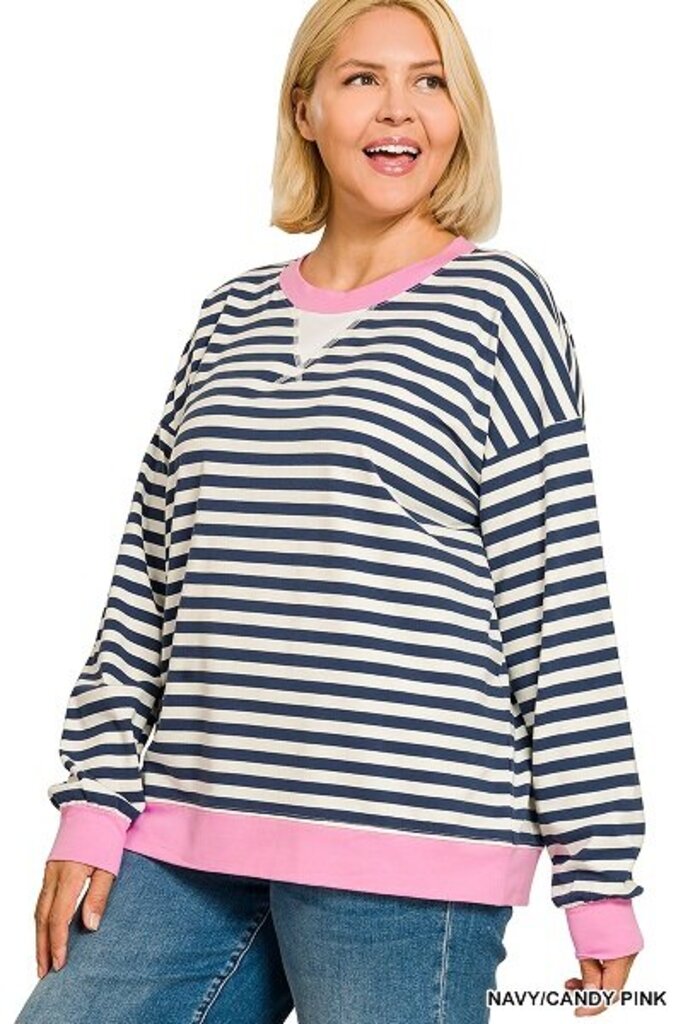 Zenana, Top,Striped Rib Banded Pullover PL