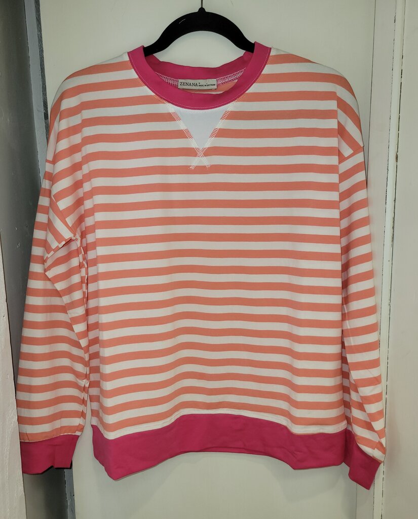 Zenana, Top,Striped Rib Banded Pullover