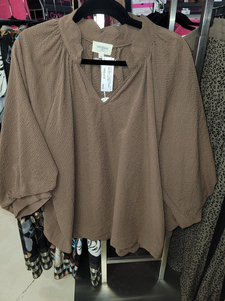 UMGEE, Top,V-Neck Scallope Hem,Rust,1XL