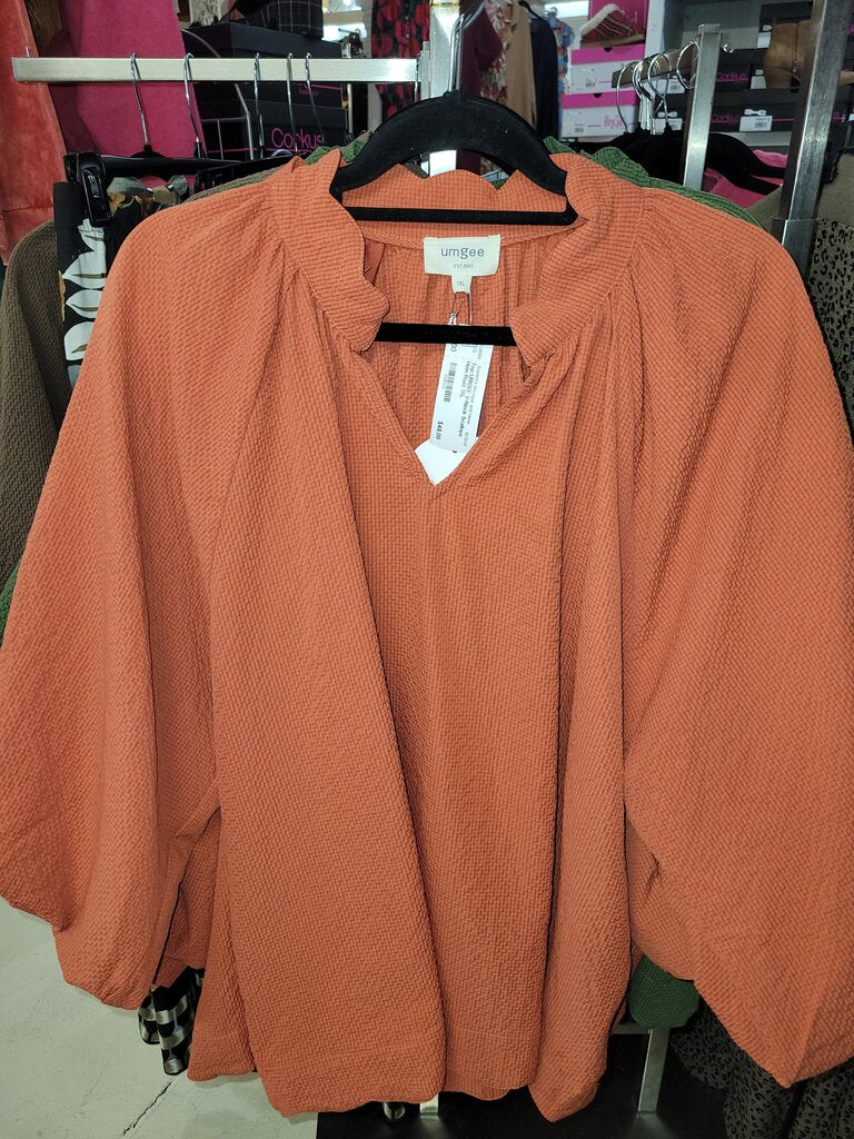 UMGEE, Top,V-Neck Scallope Hem,Rust,1XL