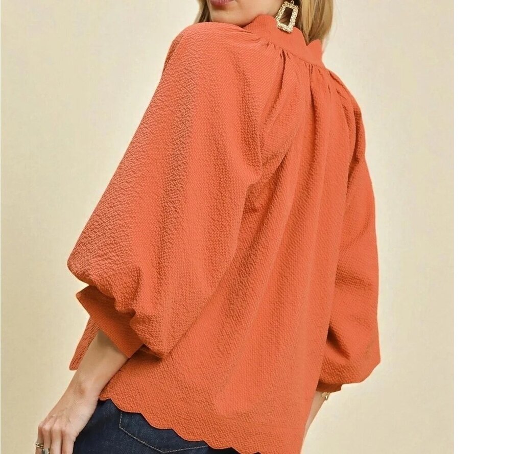 UMGEE, Top,V-Neck Scallope Hem,Rust,1XL