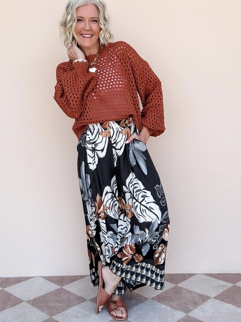 UMGEE, Pants,Print Wide Leg,Brown Multi,2XL