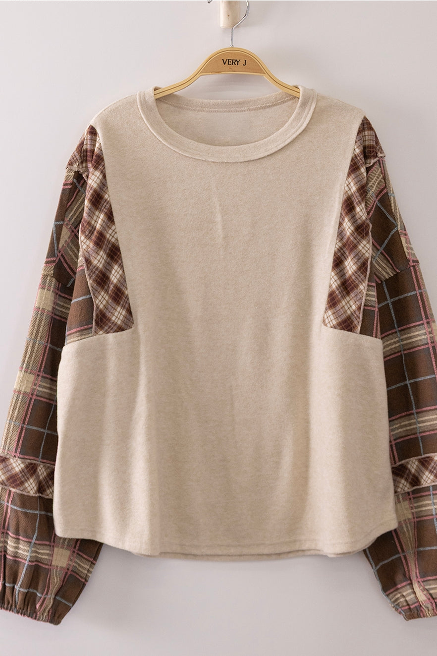 Very J, Top,Contast Plaid Sleeve