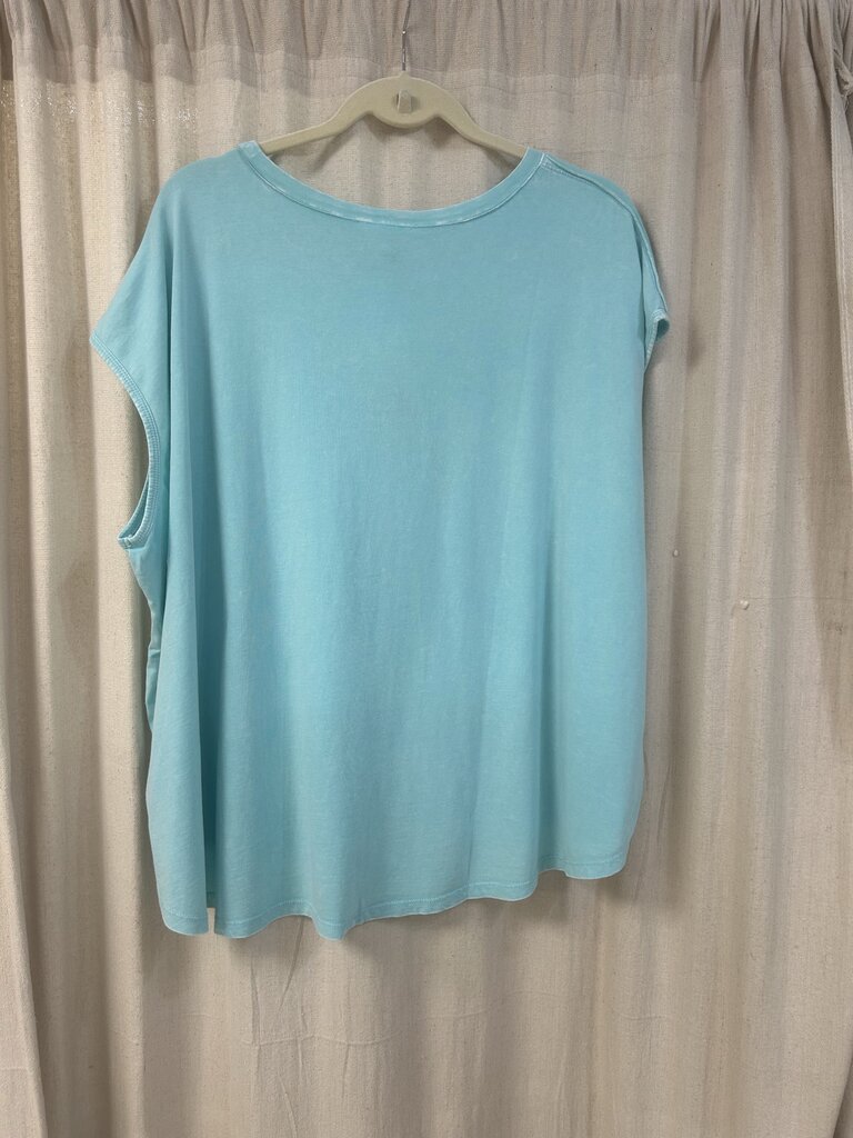 easel, Top,Cap Sleeve Mineral Washed,Seafoam,S