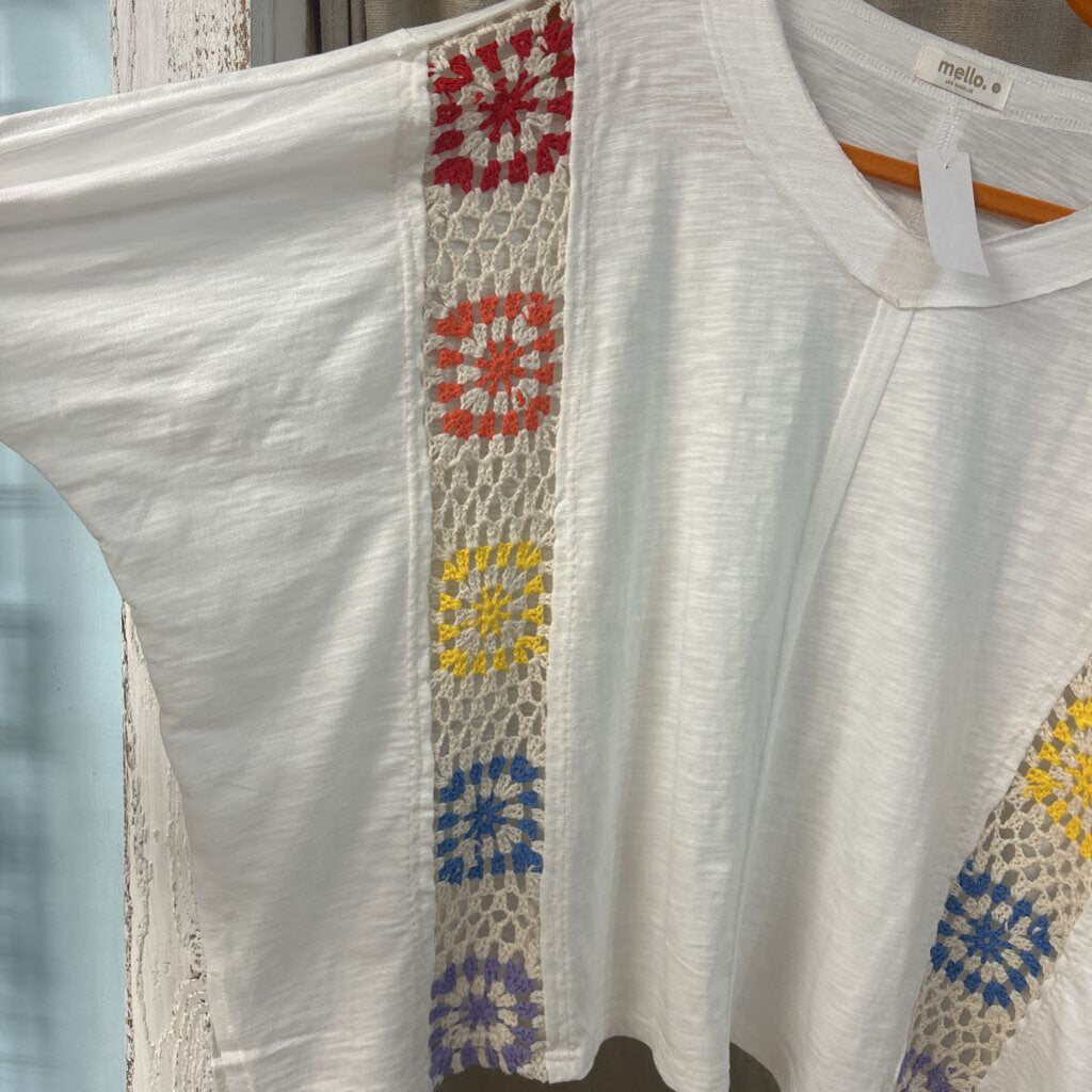 Mello, Top,Rainbrow Crochet Trim ,White,S