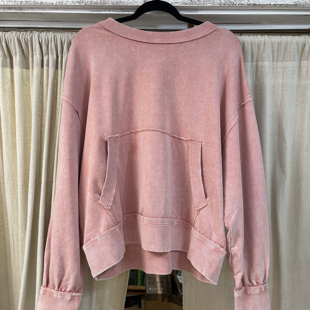 White Birch, Top,Terry Knit Pouch Crewneck