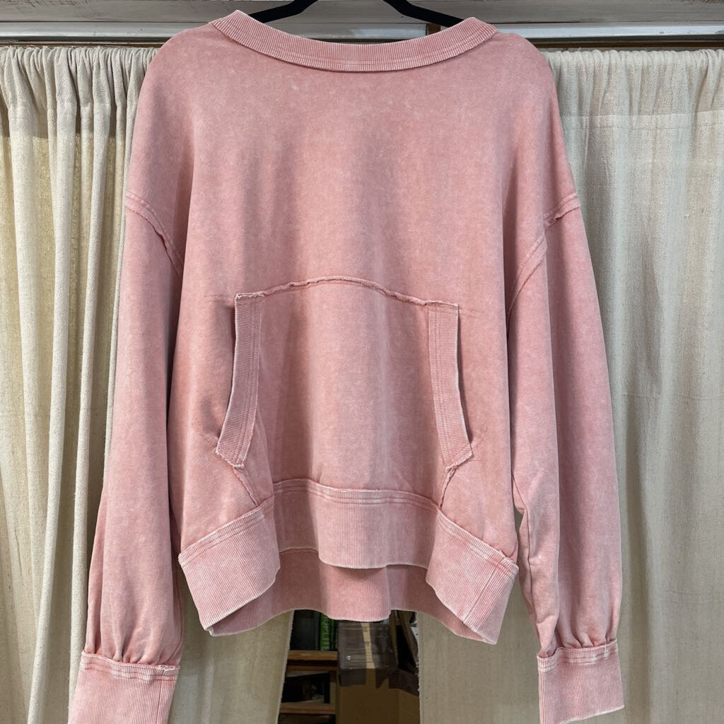 White Birch, Top,Terry Knit Pouch Crewneck