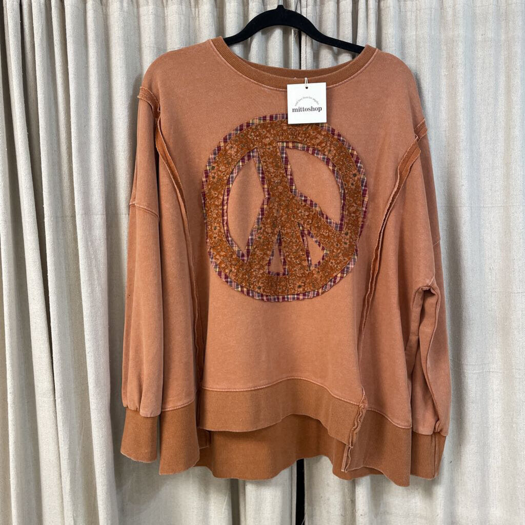 mittoshop, Top,Peace Sign Patch Sweatshirt,Persimmion,M/L