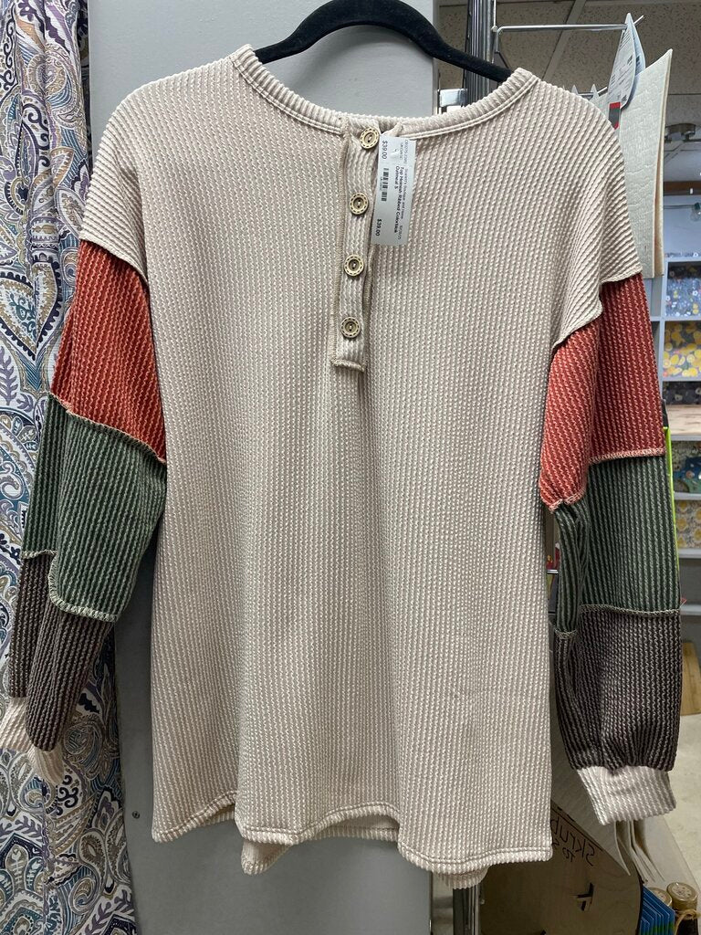 Heimish, Top,Ribbed Colorblok,Oatmeal,S