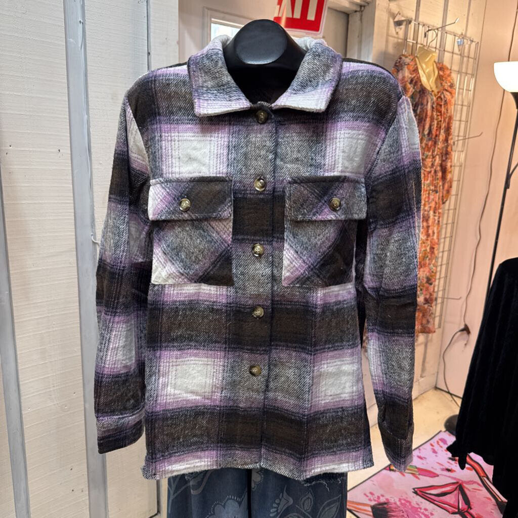 UMGEE, Jacket,Plaid Button Front,Violet,XL