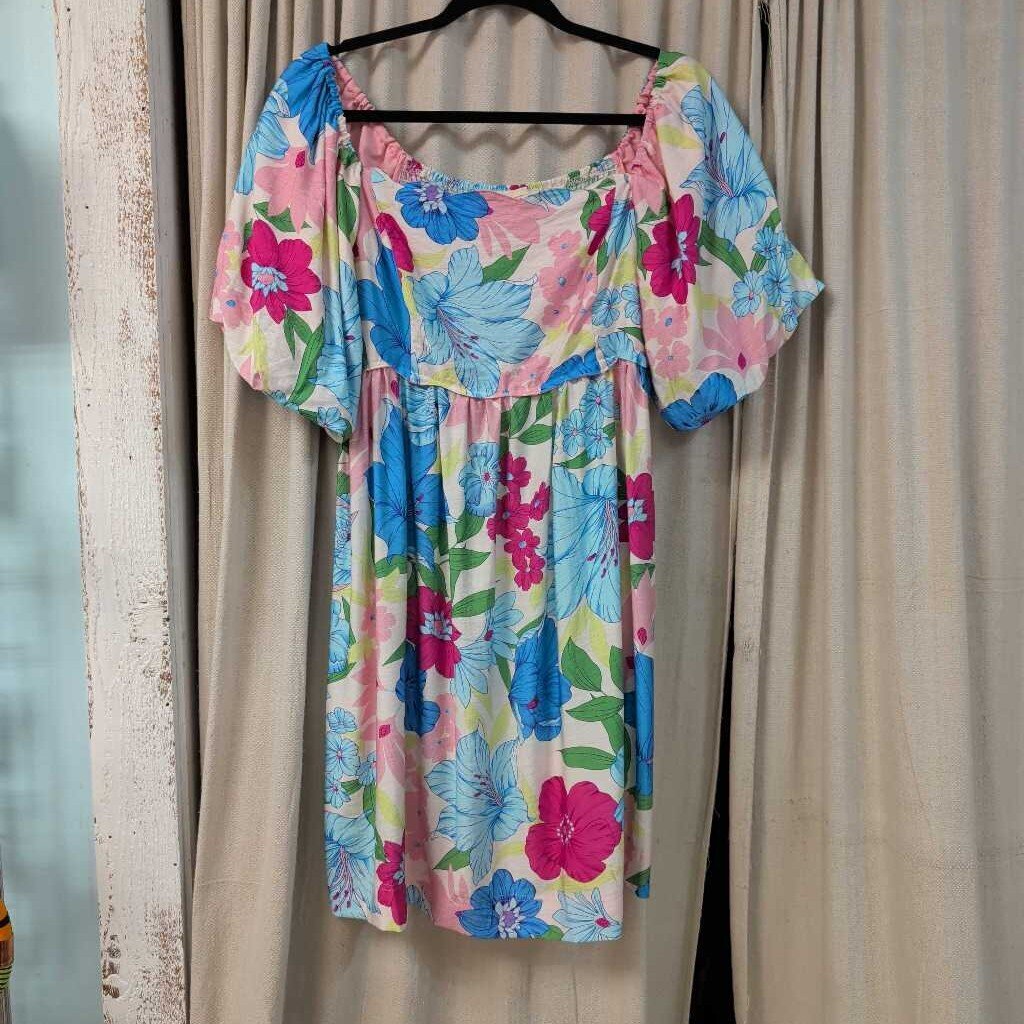 UMGEE, Dress,Floral Scallop Neckline,Cream Mix,M