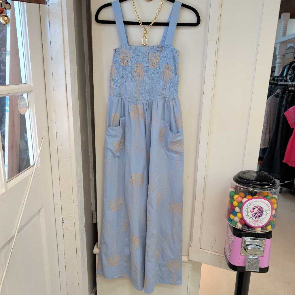 UMGEE, Jumper/Romper,Palm Prinr Smocked Cotton,Blue,S