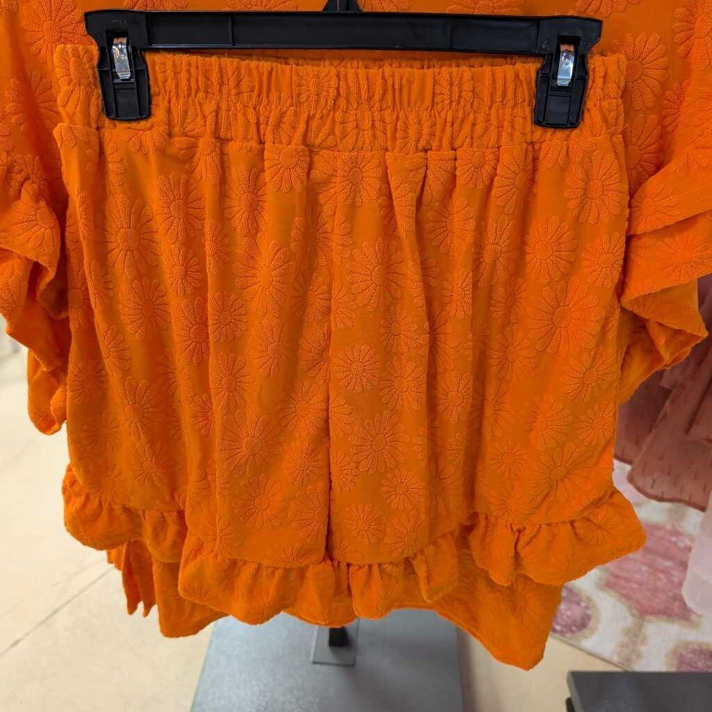 Very J, Set,Ruffle Trim Top & Short,Orange,S
