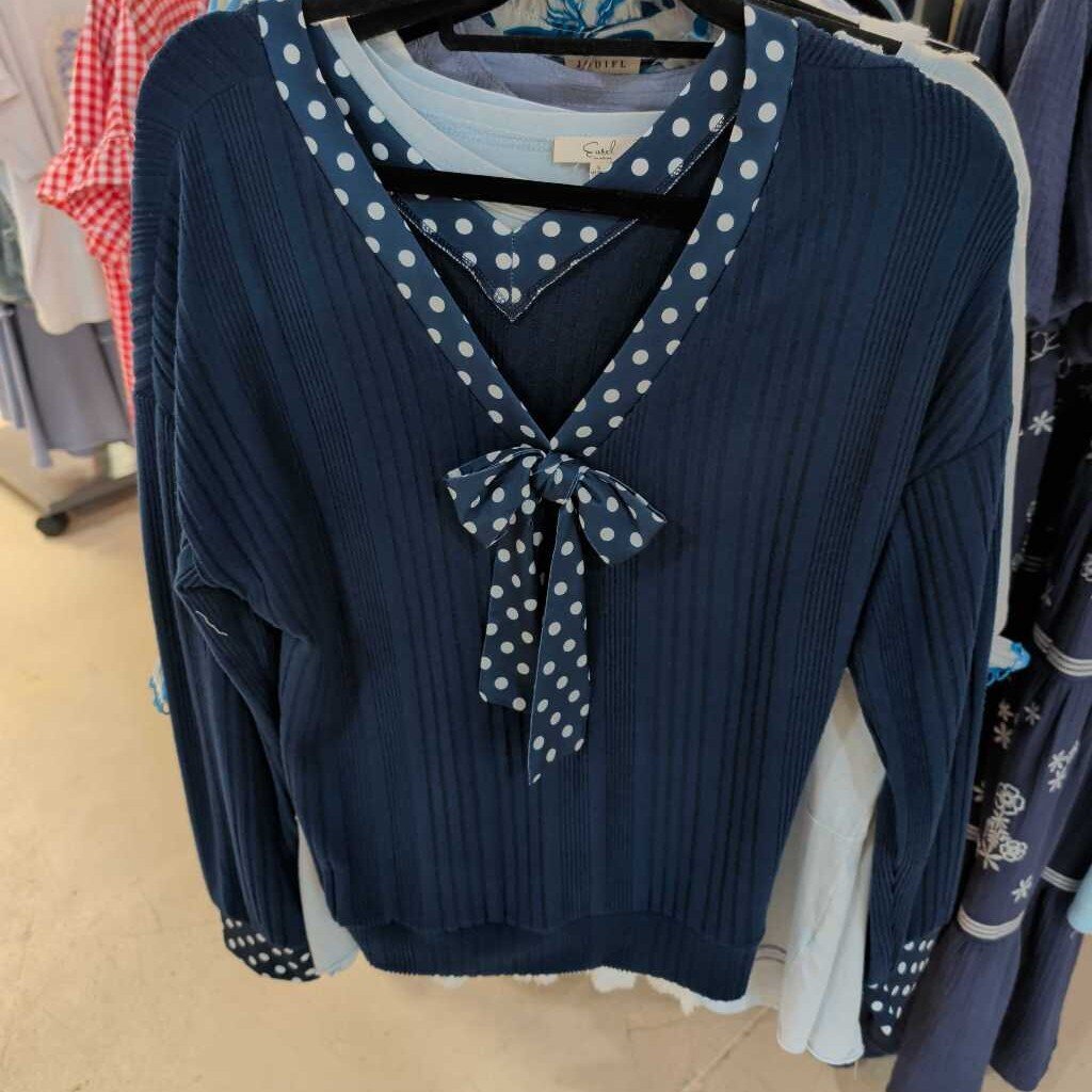 Secret Style, Top,Polka Dot Bow Trim