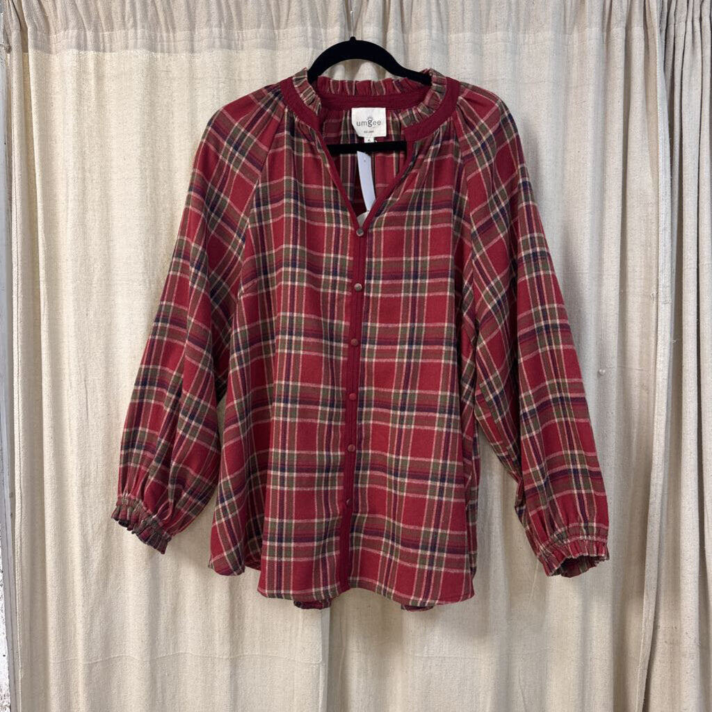 UMGEE, Top,Plaid Button Down LS