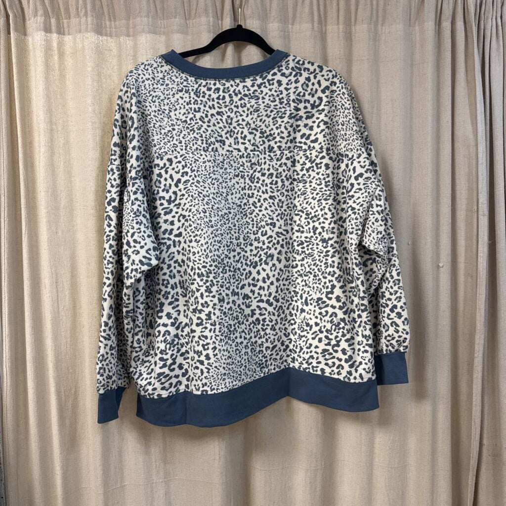 Very J, Top,Leopard Print Sweatshirt,Blue White,3XL