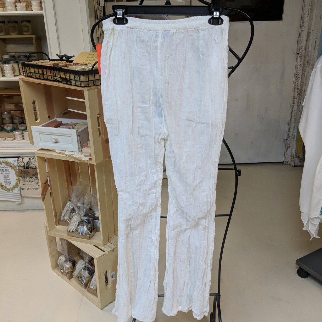 URBAN MANGOZ, Pants,Bali Blu White Crinkle Pants,WHITE,Variety