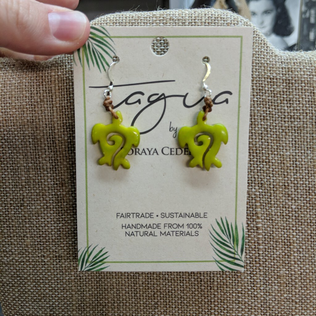 OTJ, Jewelry,Tagua Vida Lime Green Turtle Earrings,LIME-Jewelry-OTJ-Scarlett's Boutique and Home