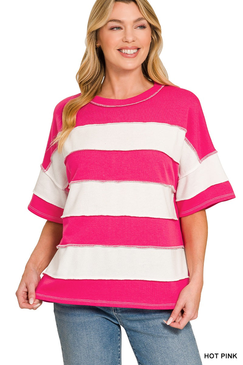 Zenana, Top,Striped French Terry