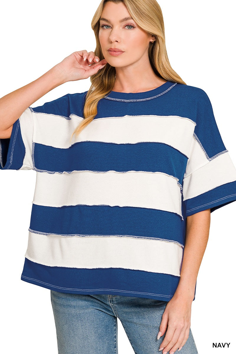 Zenana, Top,Striped French Terry