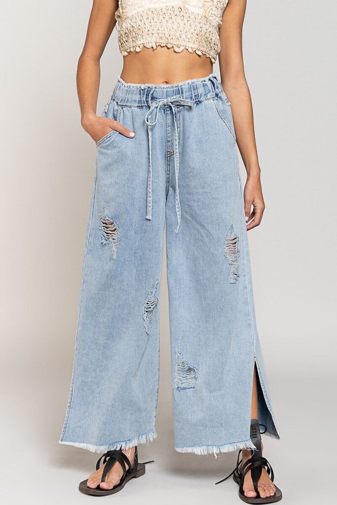 POL, Pants,Drawstring Denim Wide Leg