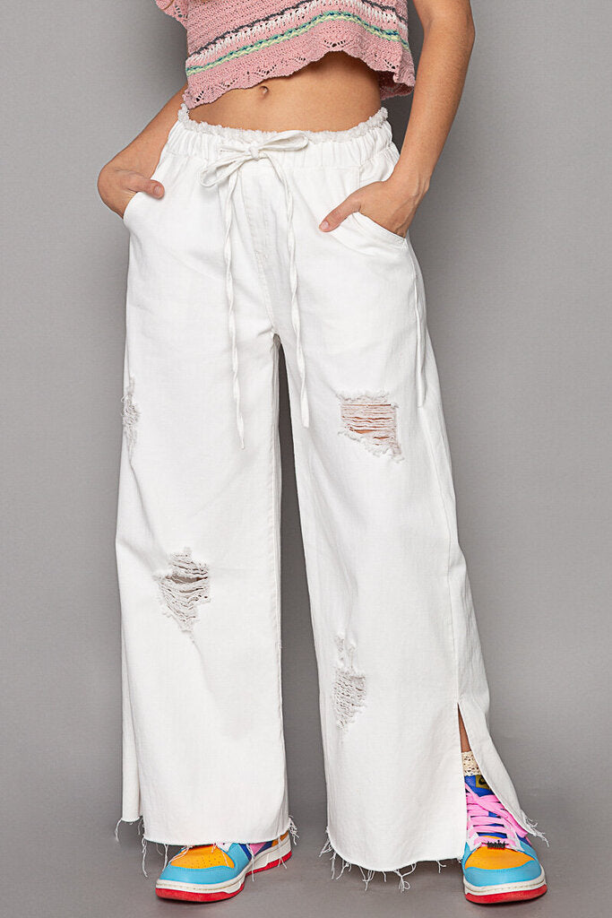 POL, Pants,Drawstring Denim Wide Leg