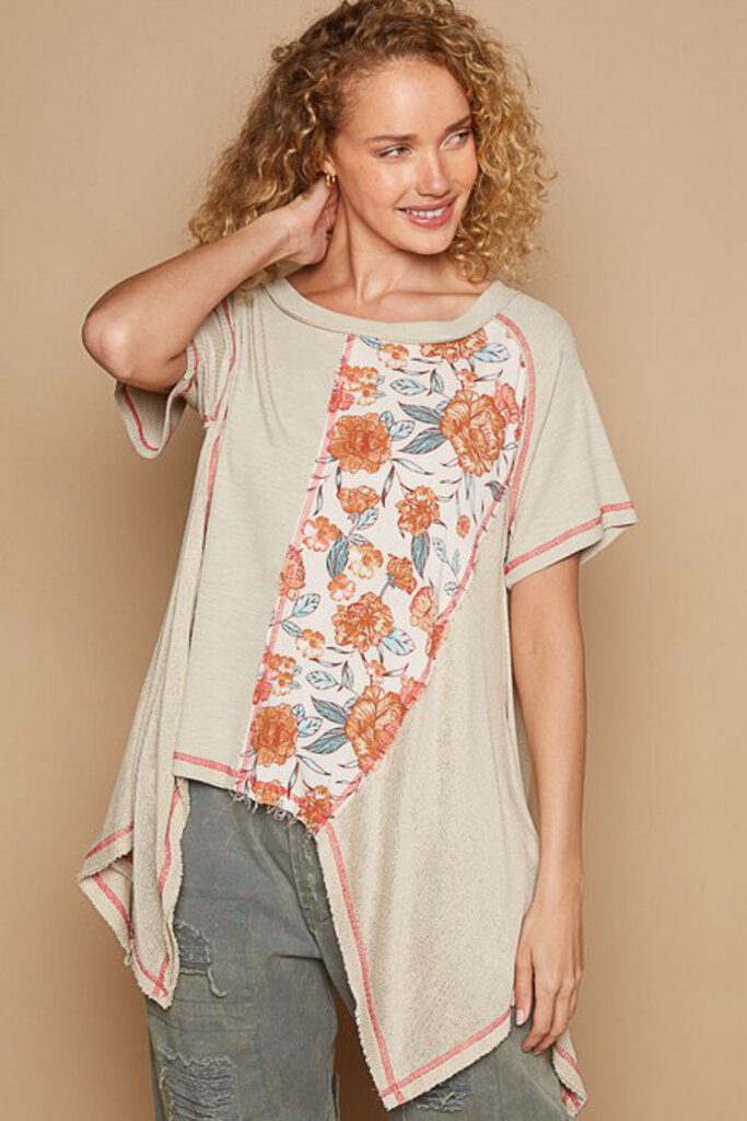 POL, Top,Oversize Floral Print & Solid