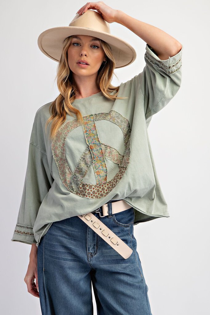 Easel LA, Top,Peace Patch Cotton Jersey,Sage,S