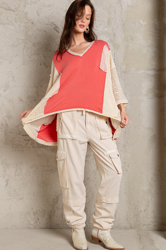 POL, Top,Oversize V-Neck Hi Low