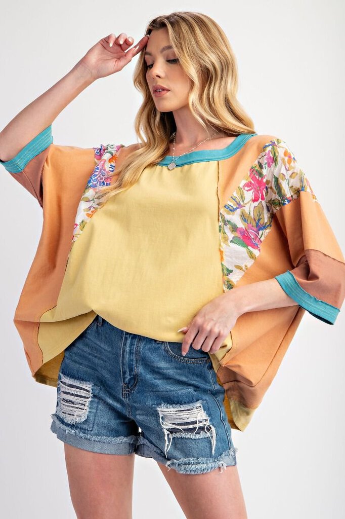 Easel LA, Top,Color Block Half Slv,Butter Melon,1X