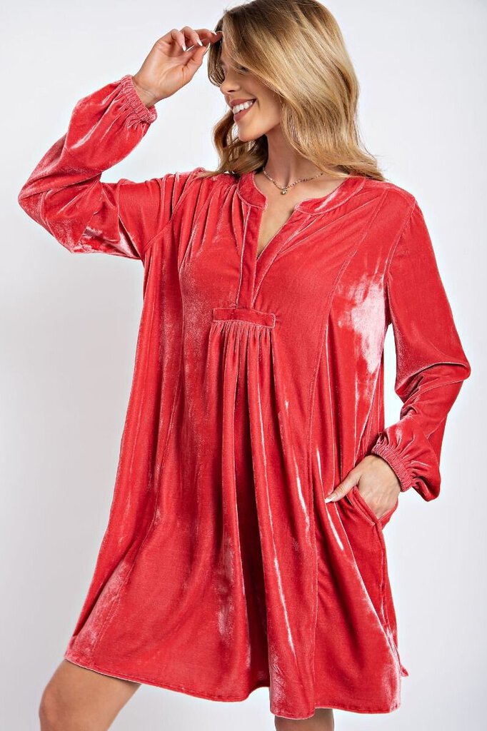 easel, Dress,LS Velvet Tunic,Coral,S