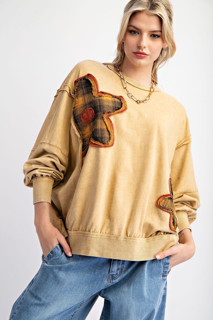 easel, Top,Flower Patch Pullover,Camel,1X