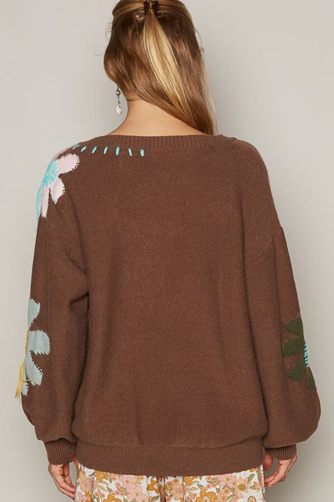 POL, Top,Floral V-Neck Sweater