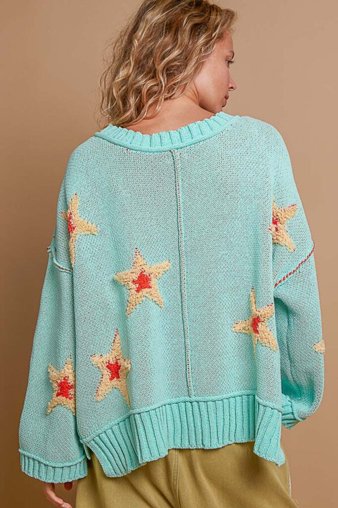 POL, Top,Star Patch V-Neck Sweater