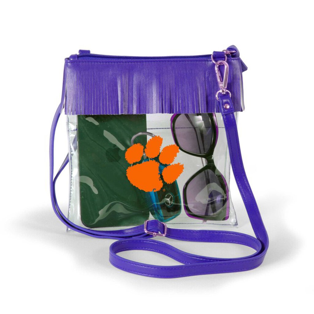 Desden, Bags,Clemson Clear Crossbody w/Fringe,Purple