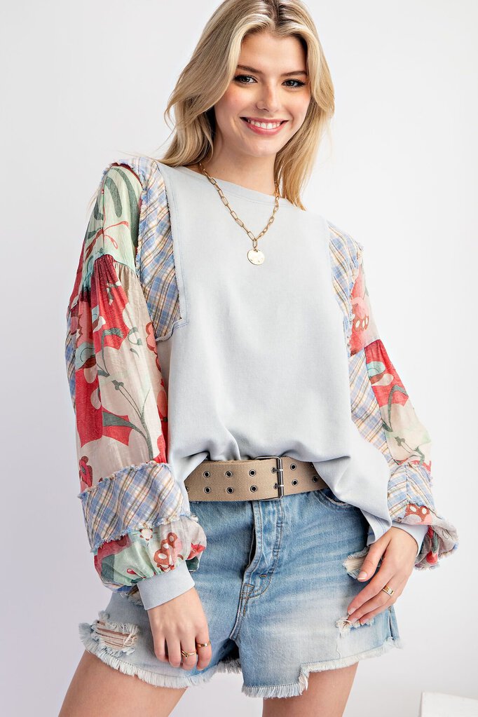 easel, Top,Print Sleeves Terry Pullover